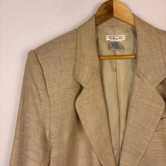 Talbots 100% Linen Beige Tan Classic Blazer - Picture 5 of 7